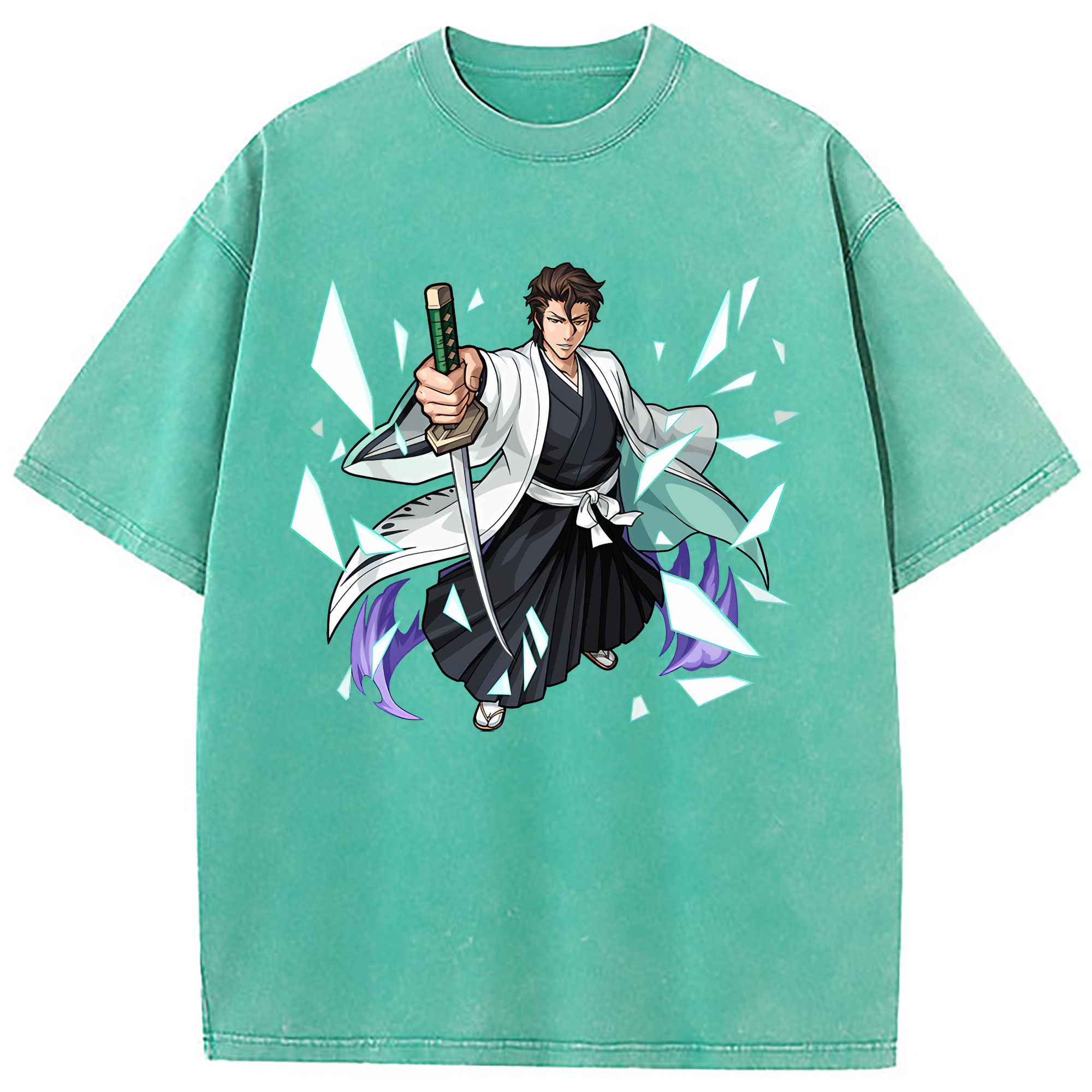 （画像用） ブリーチ 藍染 惣右介（あいぜん そうすけ） BLEACH Aizen Sousuke 綿100% ヴィンテージ風 半袖Tシャツ（フロントプリント）